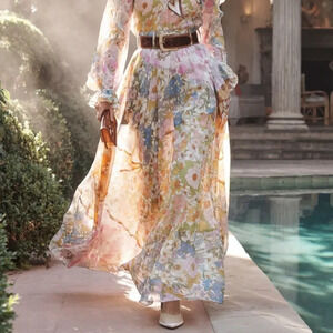 NEW! Boho Retro Patchwork Mixed Floral Print Silk Maxi Skirt